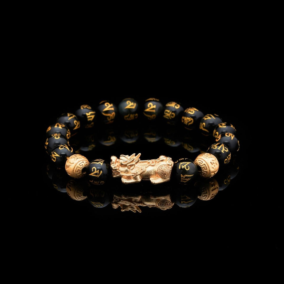 GRATUIT Bracelet obsidienne noire bracelet Feng Shui avec Pixiu - "Richesse" - Karma et Moi