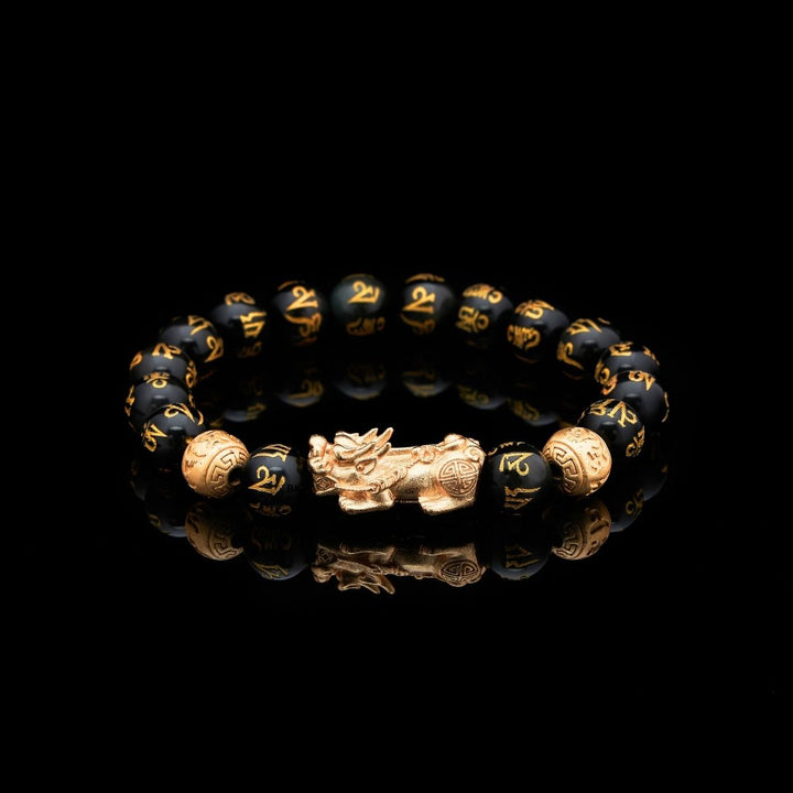 GRATUIT Bracelet obsidienne noire bracelet Feng Shui avec Pixiu - "Richesse" - Karma et Moi