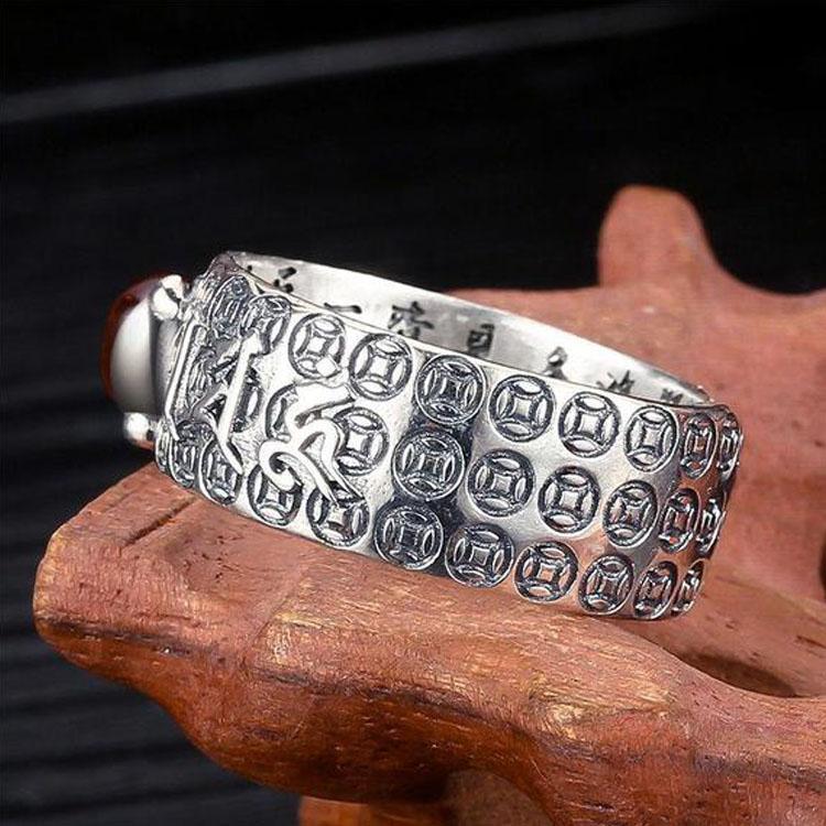 Bague Pixiu en grenat naturel - Bague de richesse Feng Shui - Karma et Moi