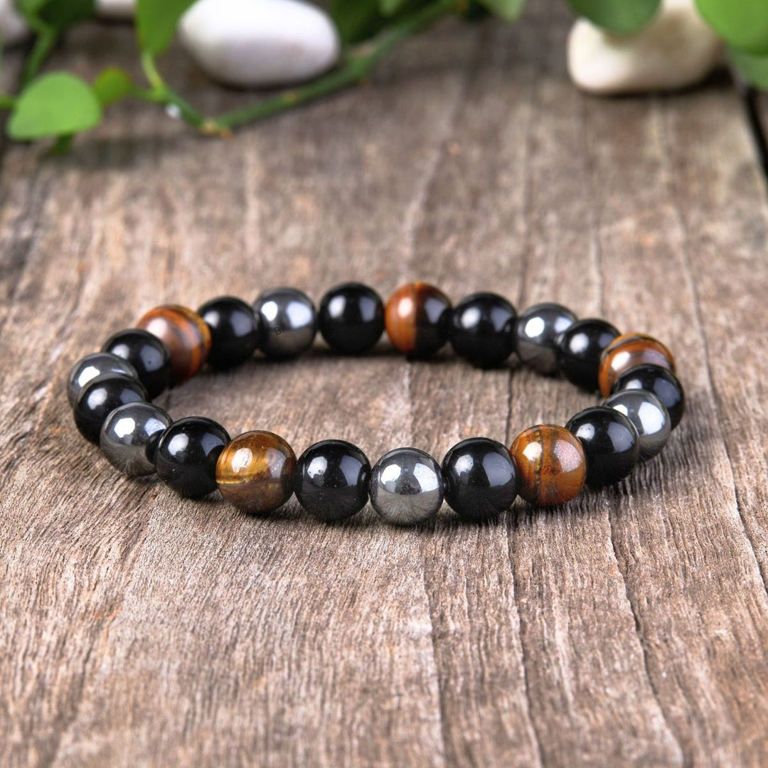 GRATUIT Bracelet de triple protection en obsidienne noire, hématite et œil de tigre - Karma et Moi
