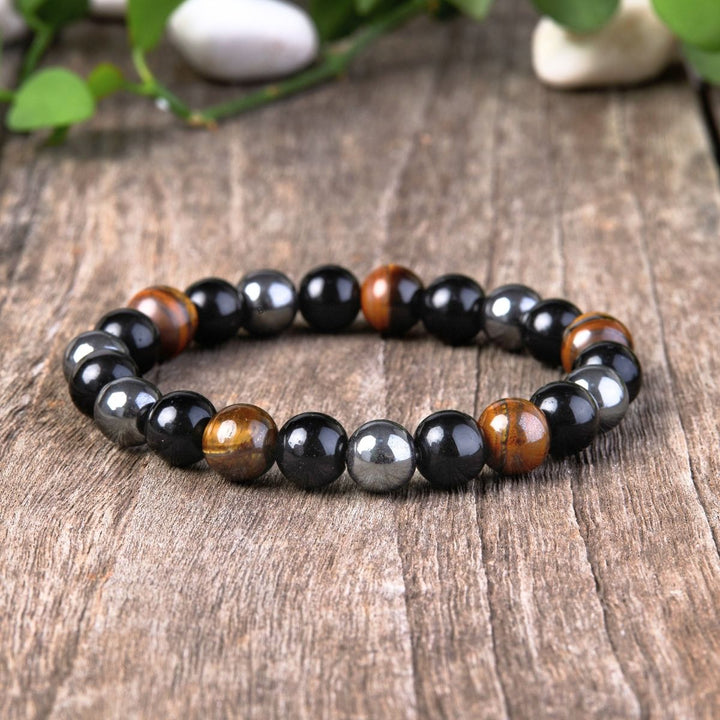 GRATUIT Bracelet de triple protection en obsidienne noire, hématite et œil de tigre - Karma et Moi