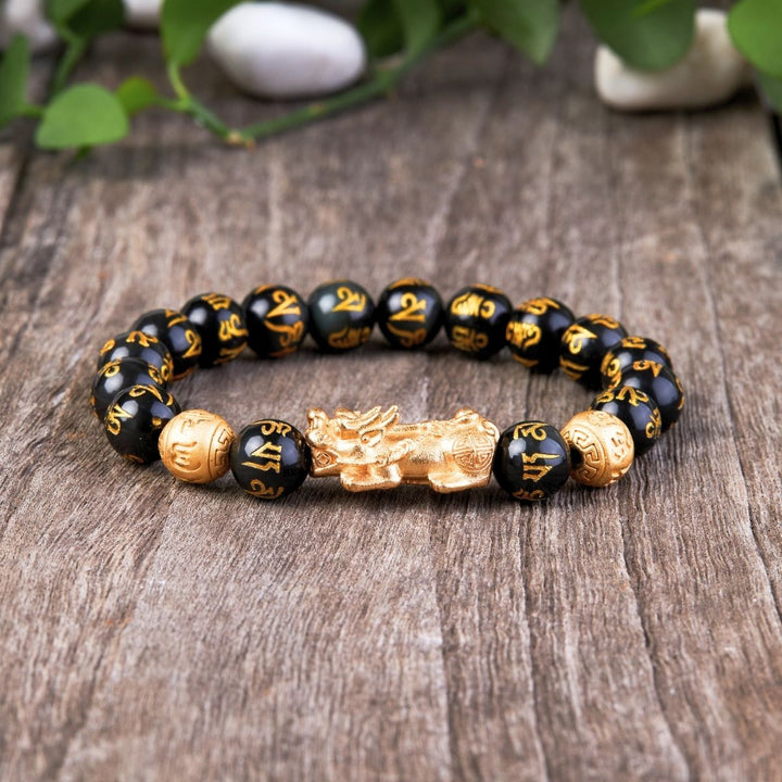 GRATUIT Bracelet obsidienne noire bracelet Feng Shui avec Pixiu - "Richesse" - Karma et Moi