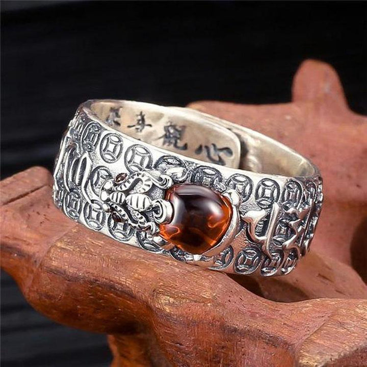Bague Pixiu en grenat naturel - Bague de richesse Feng Shui - Karma et Moi