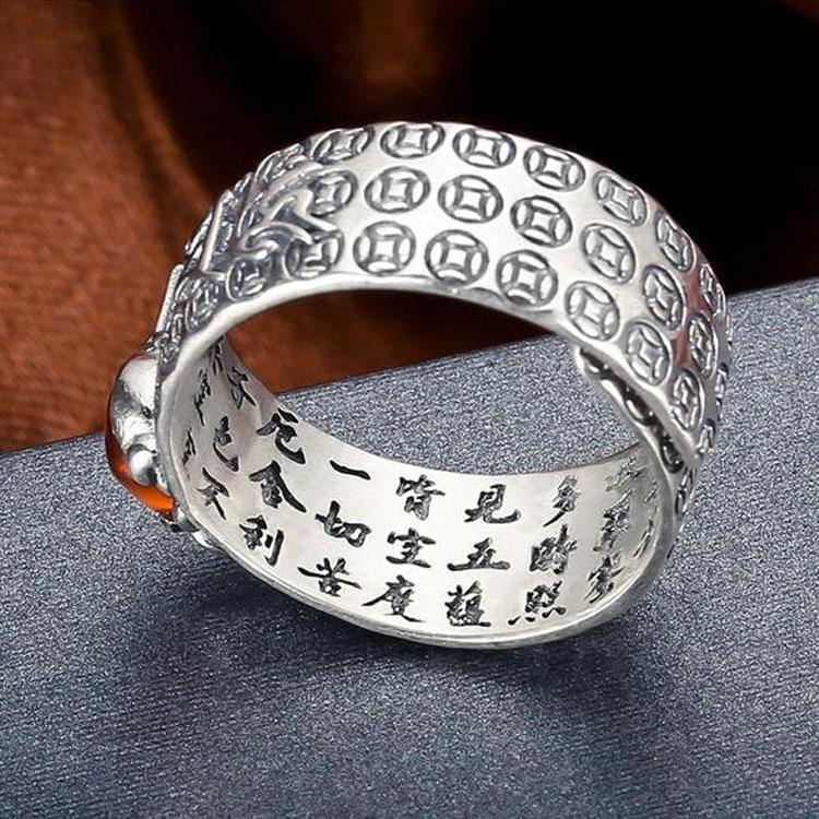 Bague Pixiu en grenat naturel - Bague de richesse Feng Shui - Karma et Moi