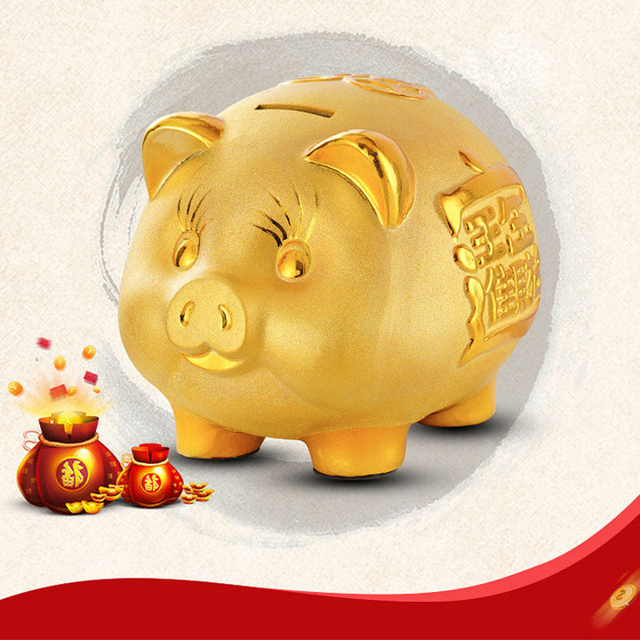 TIRELIRE DE COCHON CHINOIS EN CÉRAMIQUE DORÉE - Karma et Moi