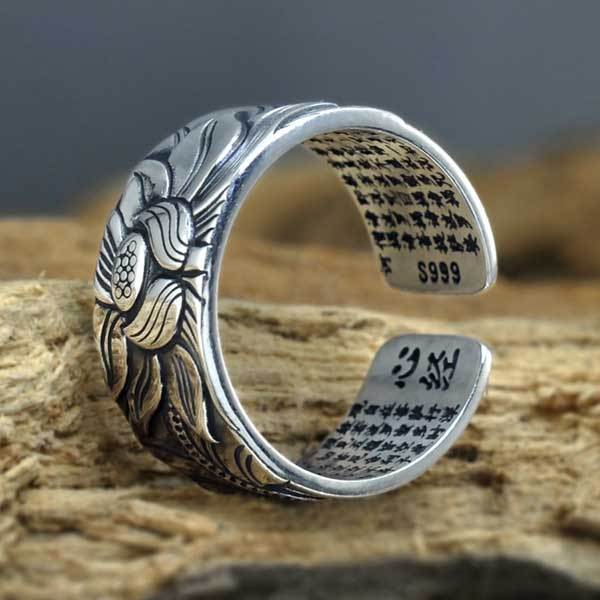 Bague avec sutra du cœur de lotus - Karma et Moi