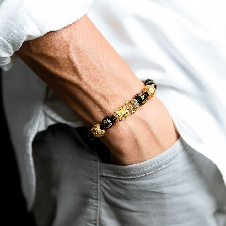 GRATUIT Bracelet obsidienne noire bracelet Feng Shui avec Pixiu - "Richesse" - Karma et Moi