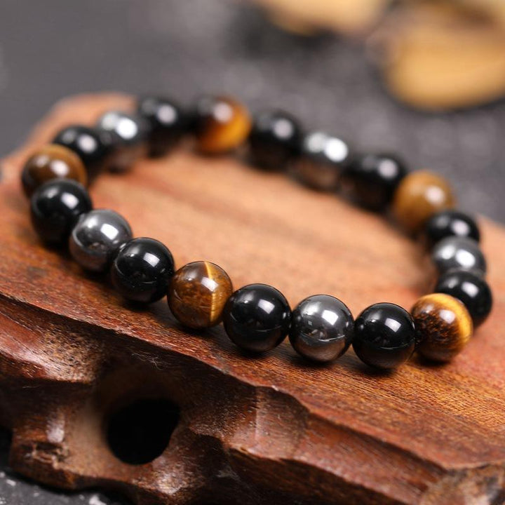 GRATUIT Bracelet de triple protection en obsidienne noire, hématite et œil de tigre - Karma et Moi