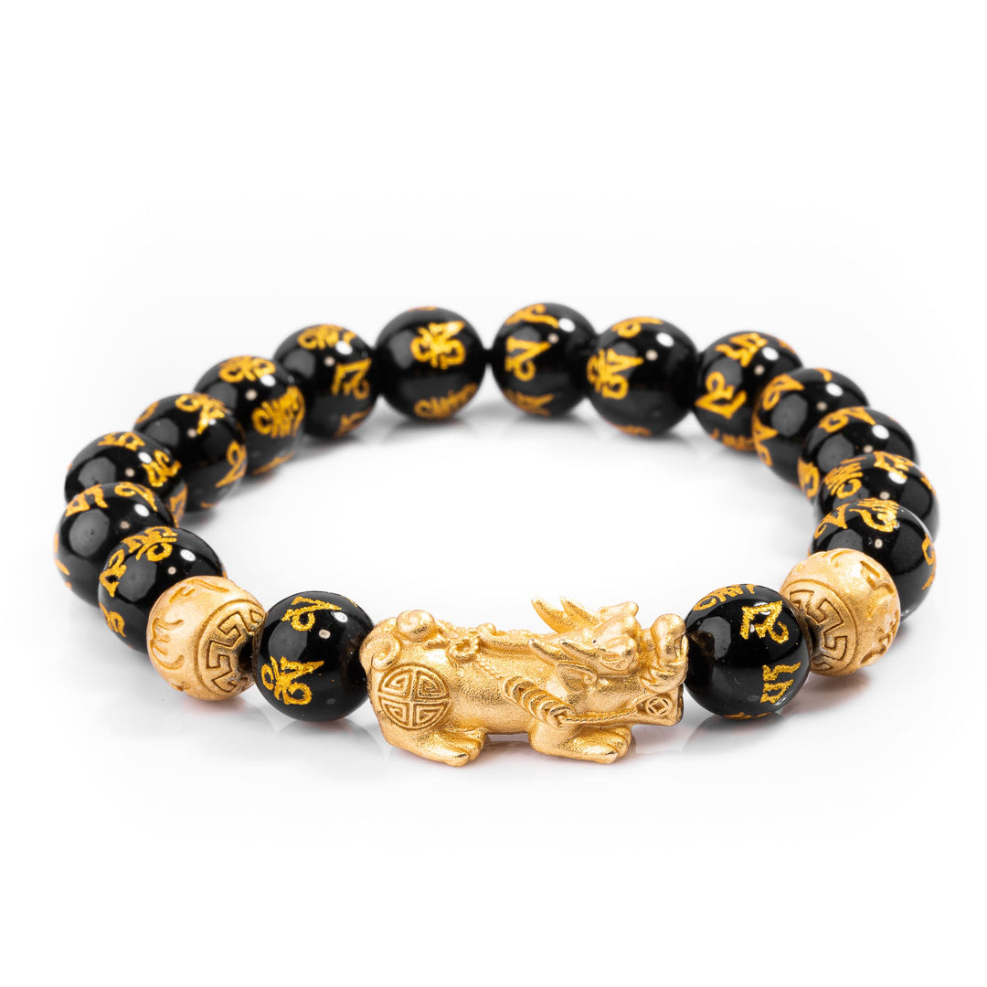 GRATUIT Bracelet obsidienne noire bracelet Feng Shui avec Pixiu - "Richesse" - Karma et Moi