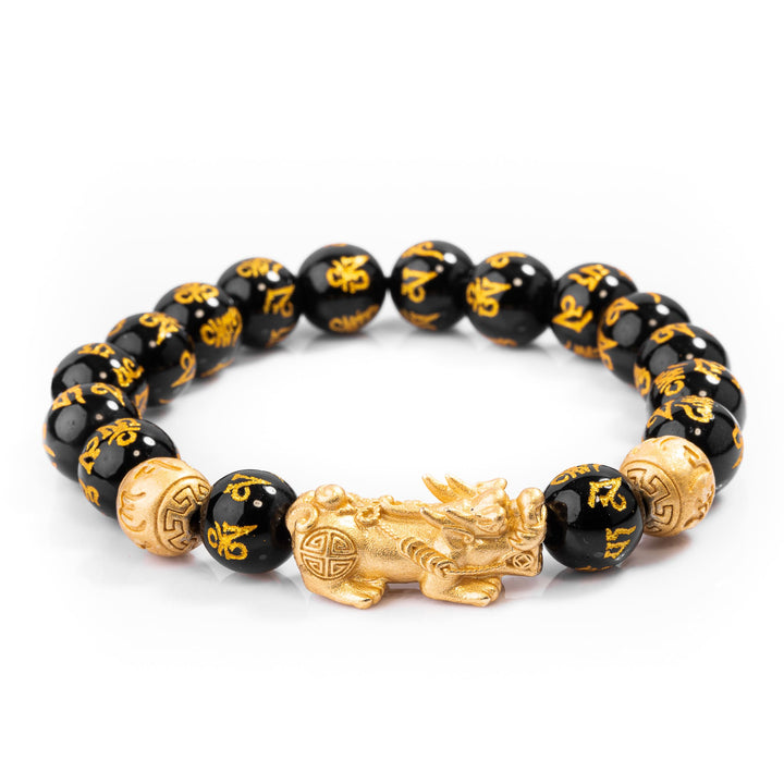 GRATUIT Bracelet obsidienne noire bracelet Feng Shui avec Pixiu - "Richesse" - Karma et Moi