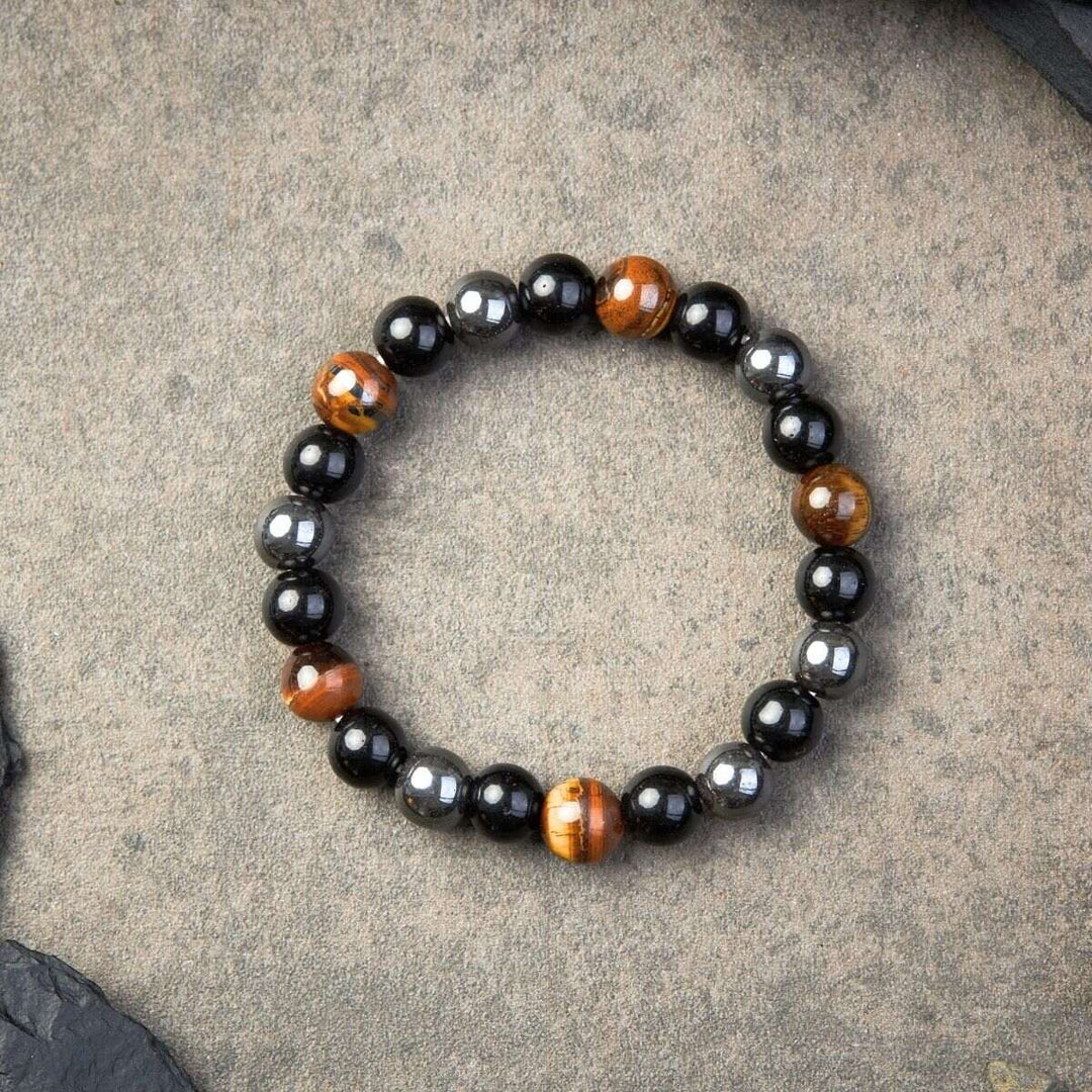 GRATUIT Bracelet de triple protection en obsidienne noire, hématite et œil de tigre - Karma et Moi