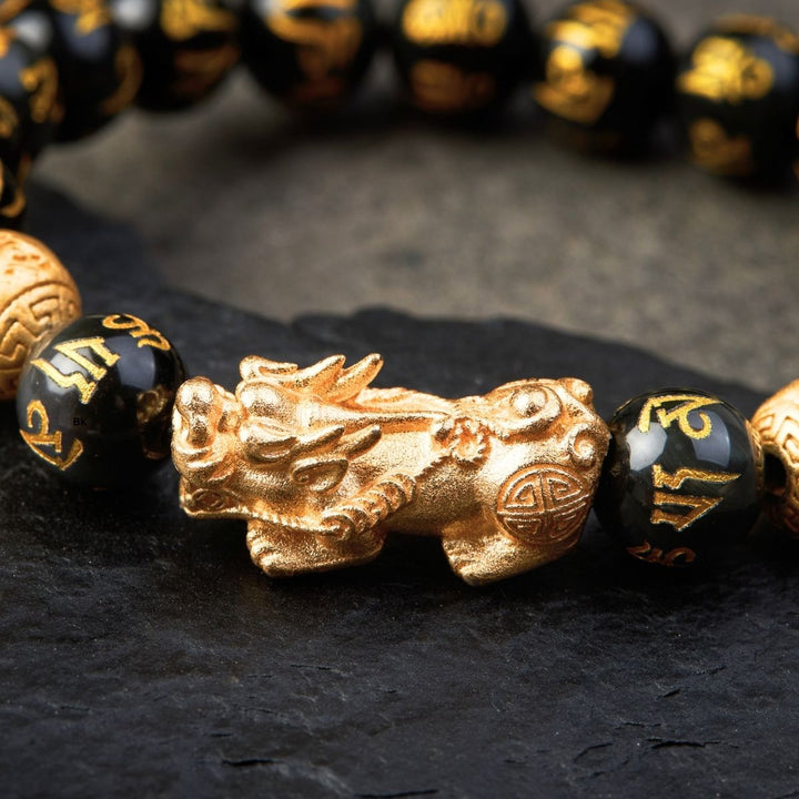 GRATUIT Bracelet obsidienne noire bracelet Feng Shui avec Pixiu - "Richesse" - Karma et Moi